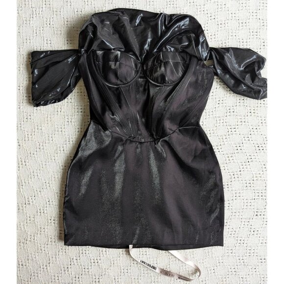 HOUSE OF CB Lucinda Black Off Shoulder Mini Dress SIze L NEW - Picture 4 of 9